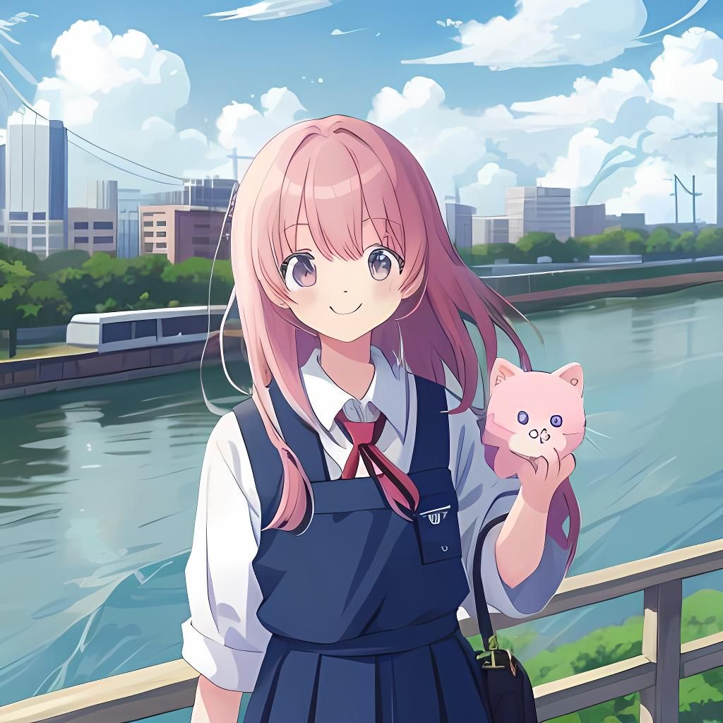 cute little girl student uniform playful smiley stratocumulu...