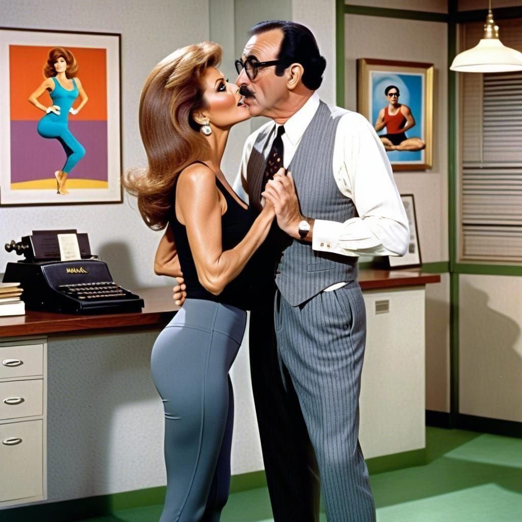 Raquel Welch is kissing Groucho Marx. - AI Generated Artwork - NightCafe  Creator