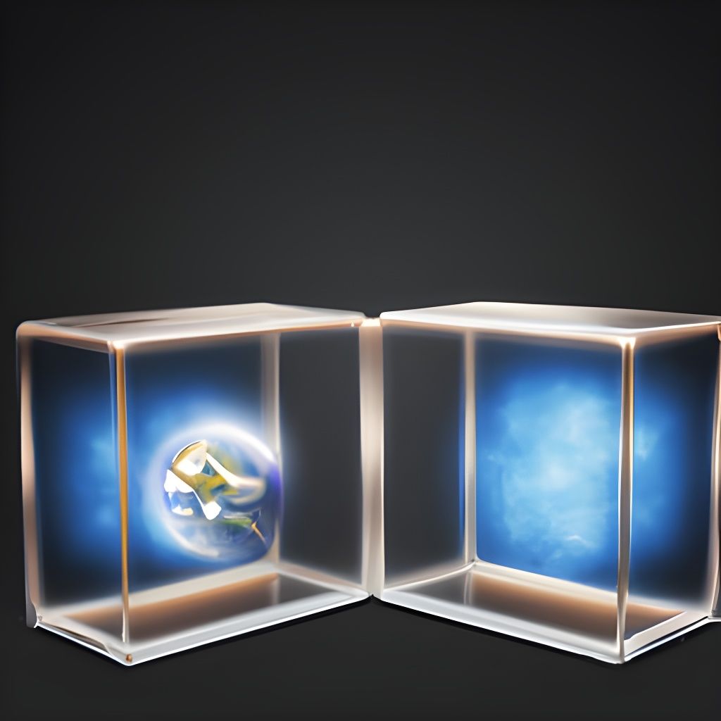 2 Earth and galaxies trapped inside a transparent glass box