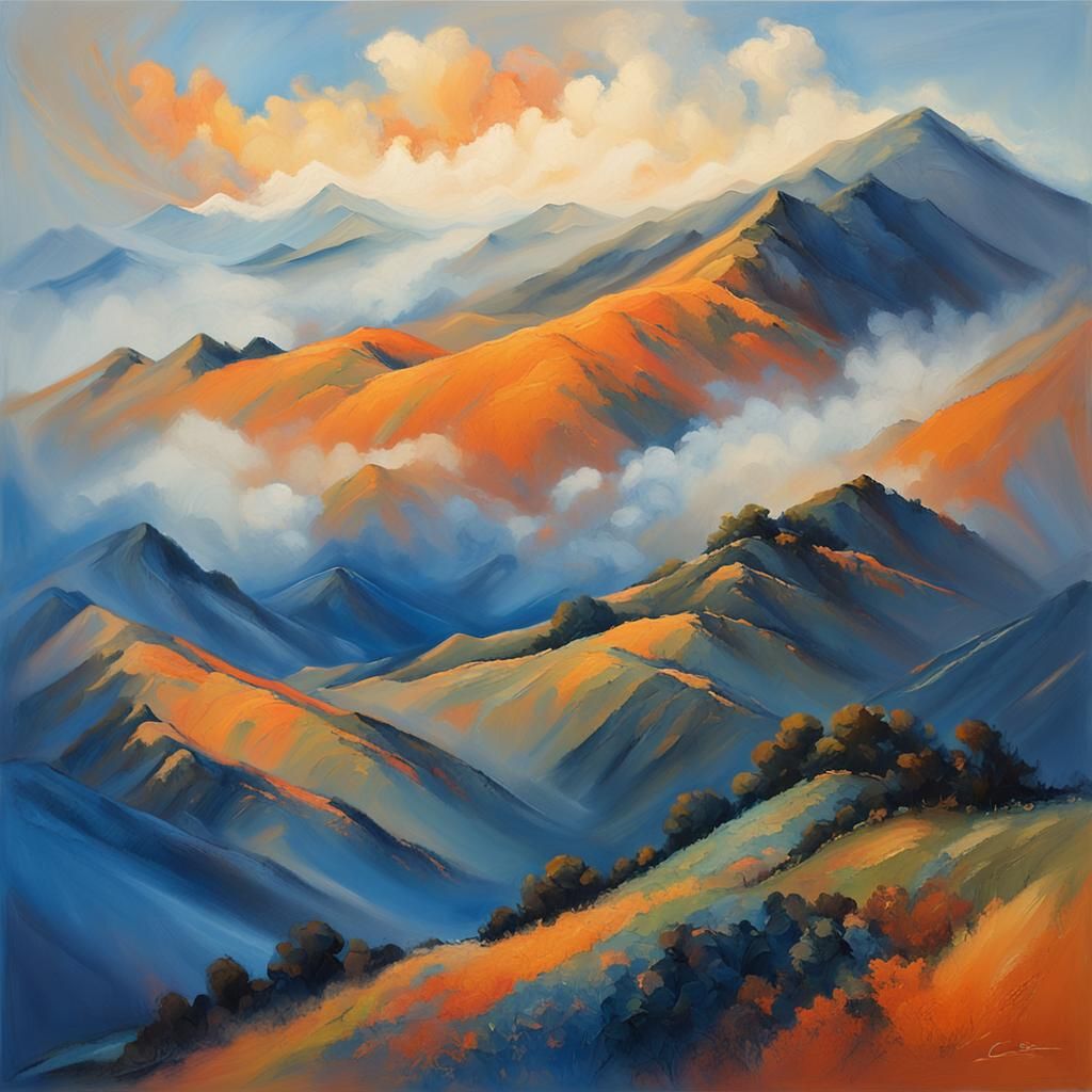 Mount Tamalpais in the style of Cesar Buenaventura