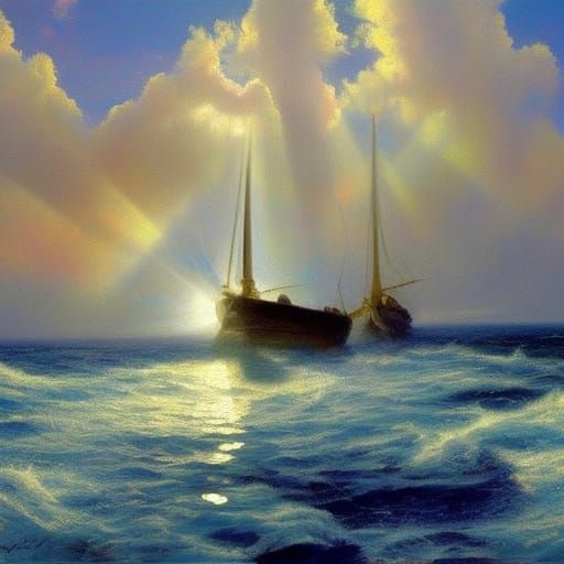 several large boats full of Christians riding up into the cl...