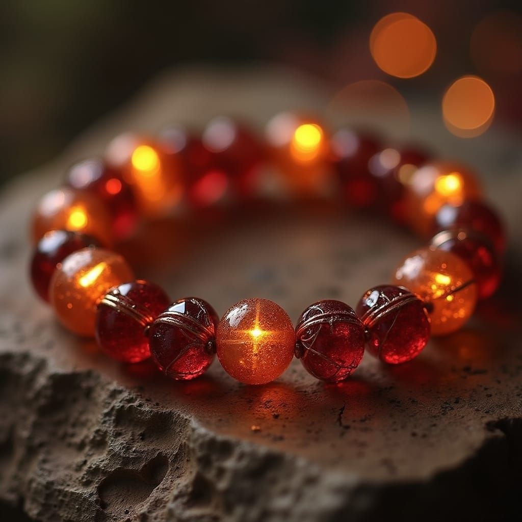 "inner glow Ancient beaded bracelet with rose gold and crimson garnet beads, elegant feminine design, warm rose gold metallic beads alternat...