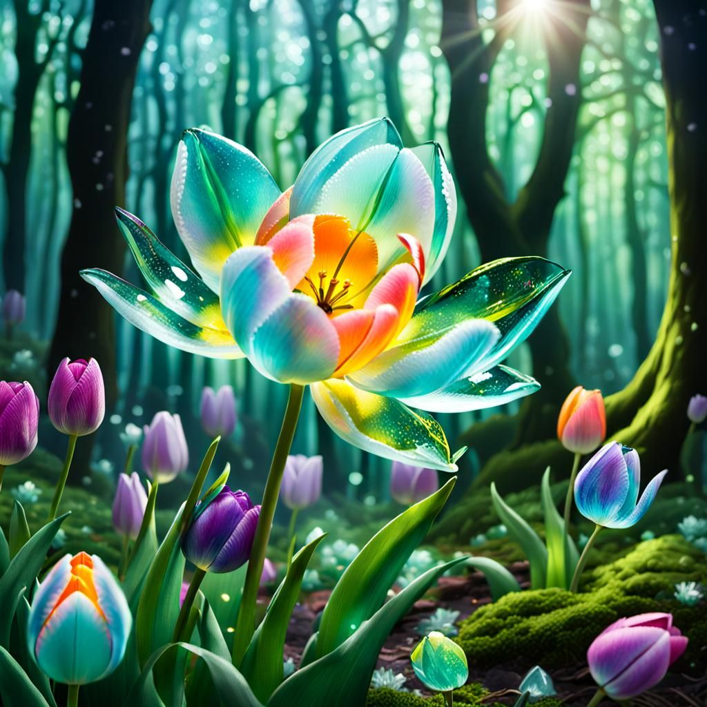 Field if f transparent opal tulips a Woodland Fantasy, brings a whimsical forest to life, complete with ...  by @Misha