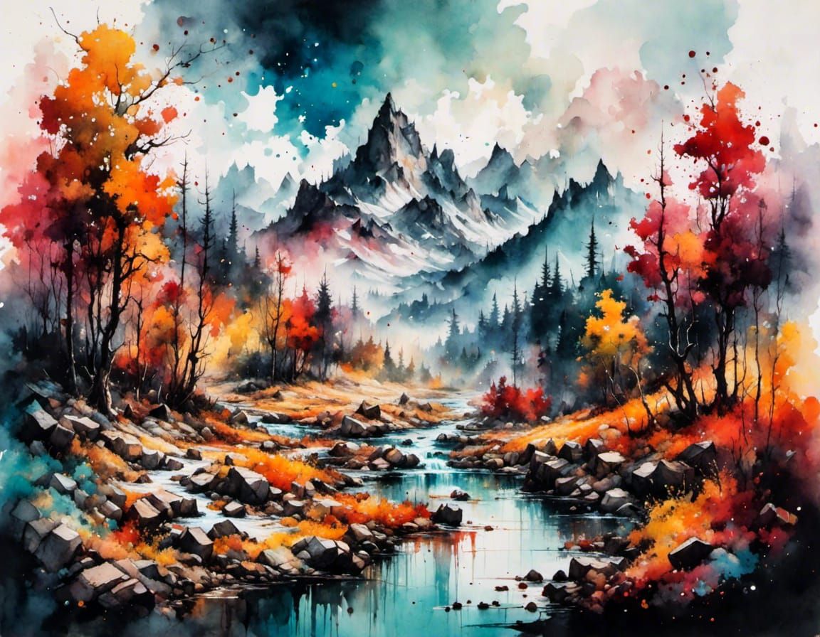 A vast landscape, <lora:Conception:1.0>, colourful ink painting