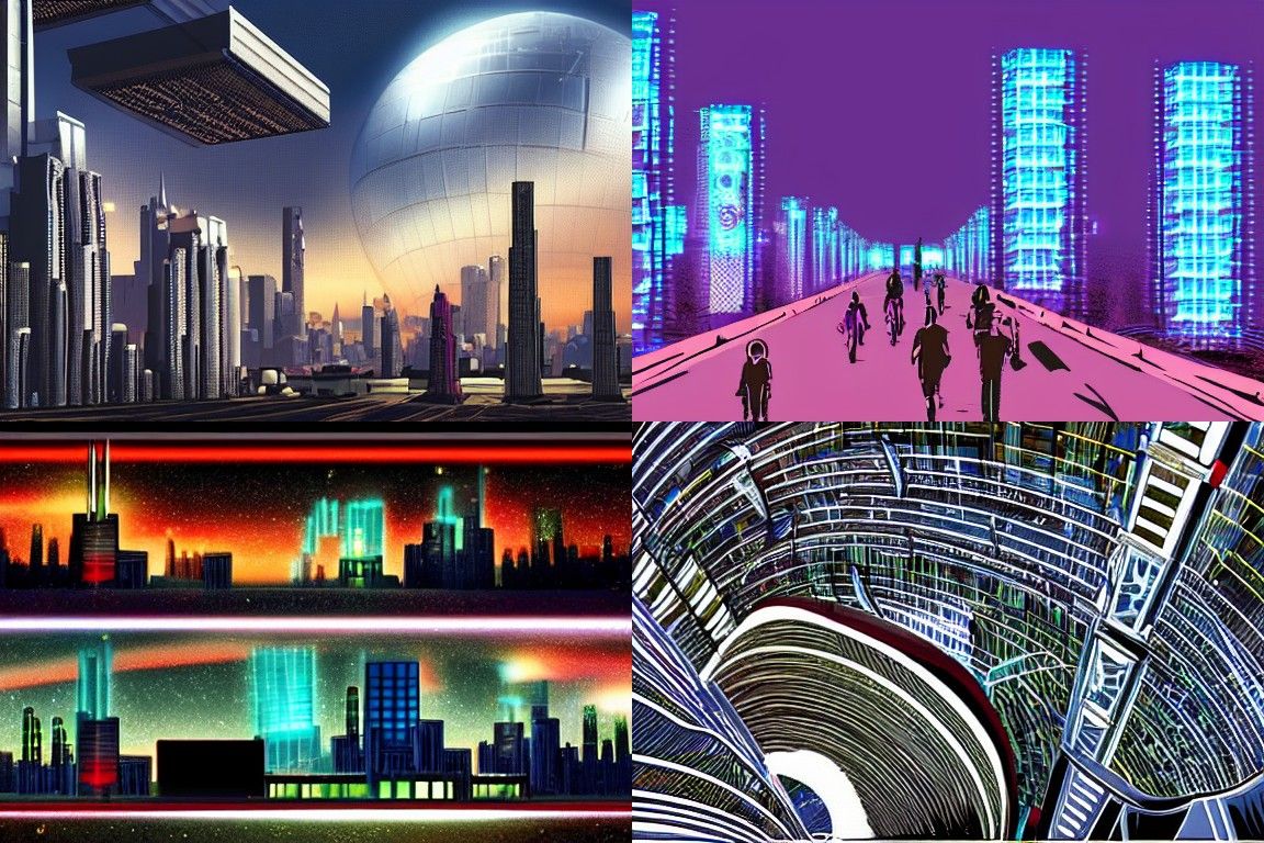 Sci-fi city in the style of Video art