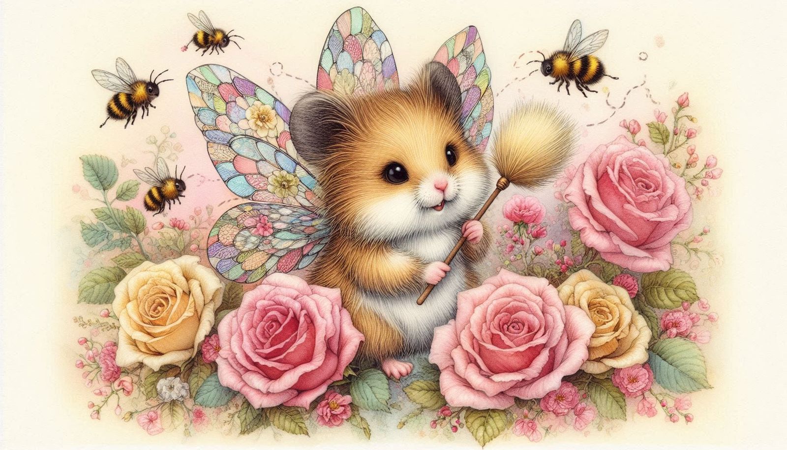 Hammy was assigned to dust the roses (not to chase the bees around)  🌹 03