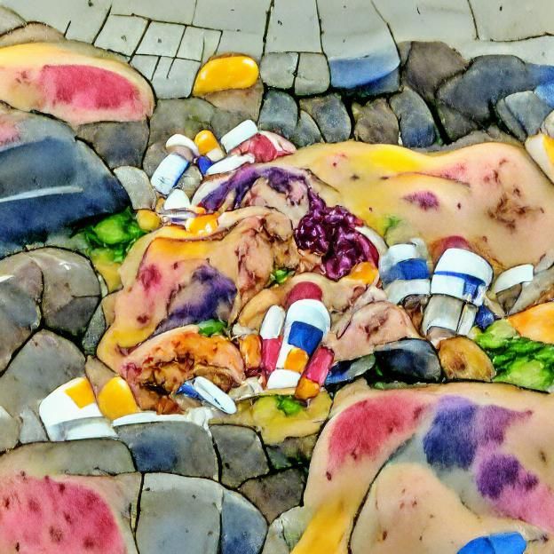 A beautiful colorful pile of chopped up body parts in public...