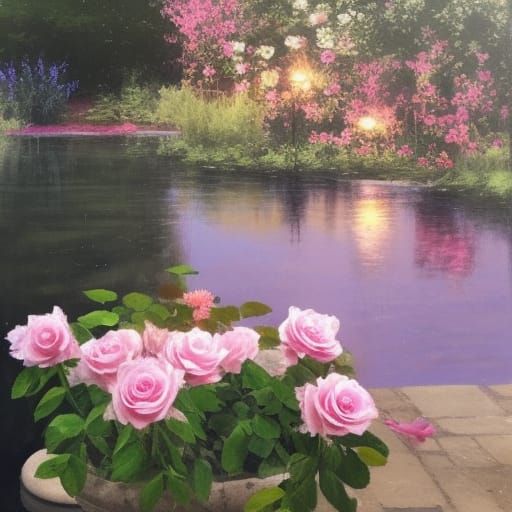 Candles and Roses on Castle Garden Pond