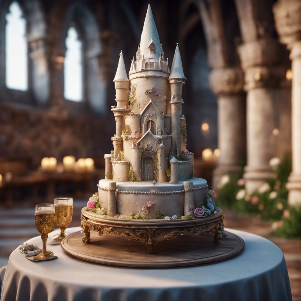Beautiful wedding cake shaped like a castle