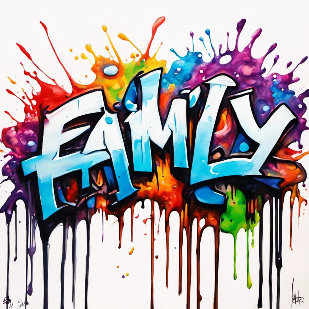 the word "family" graffiti art, splash art, street art, spray paint