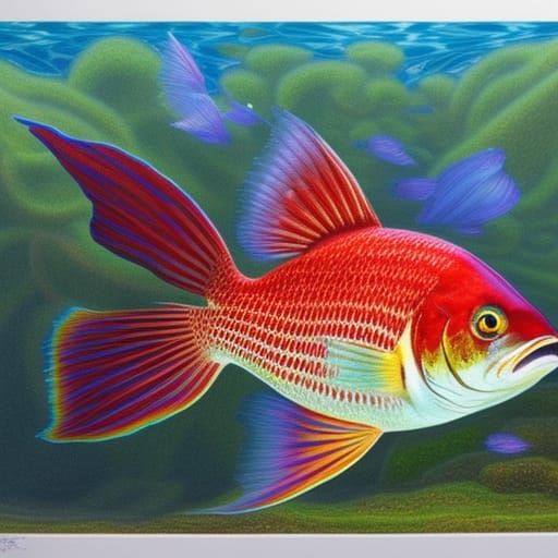 extremely detailed colored pencil drawing of a red and white...