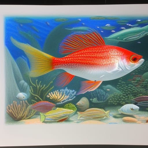 extremely detailed colored pencil drawing of a red and white...