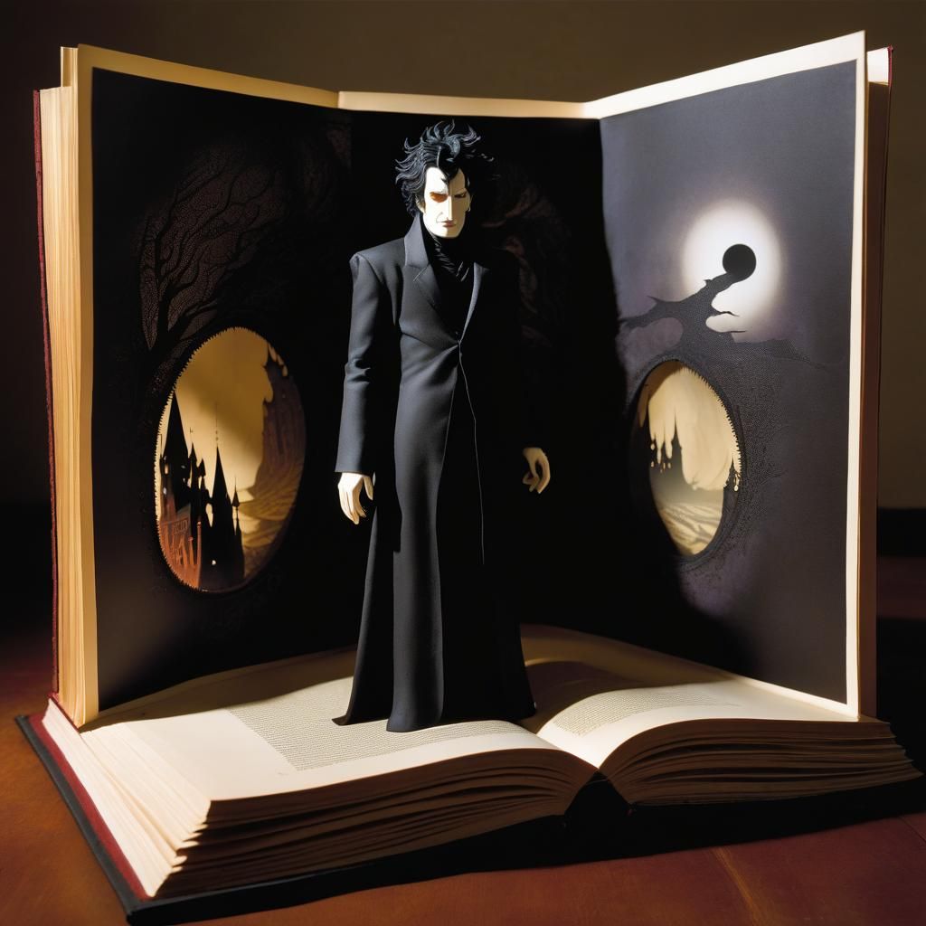 {A pop-up book: 1.8}, a paper cutout of Neil Gaiman's Sandma...