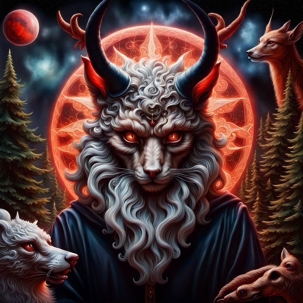 Cosmic mystical spiritual woodland animals watching satan cl...