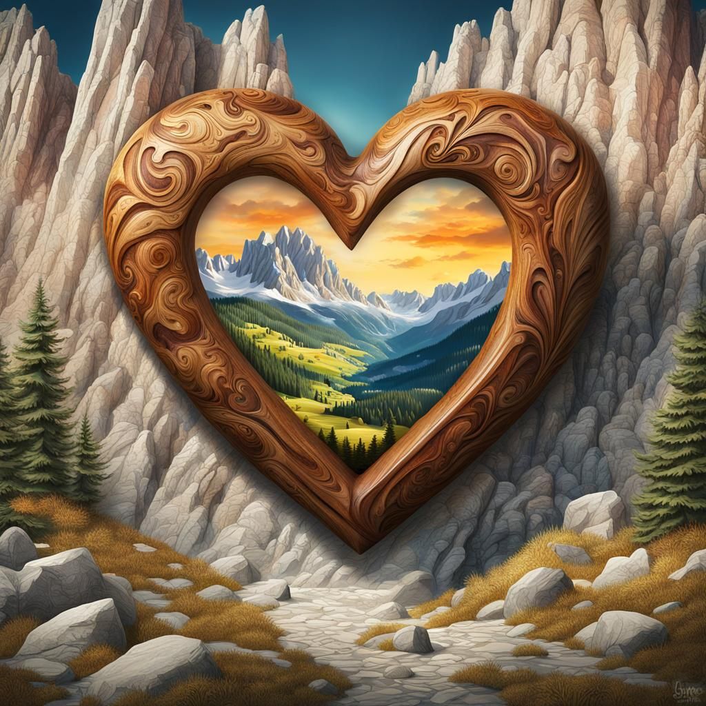 Woodcarving art: the heart  by @Ai Cat