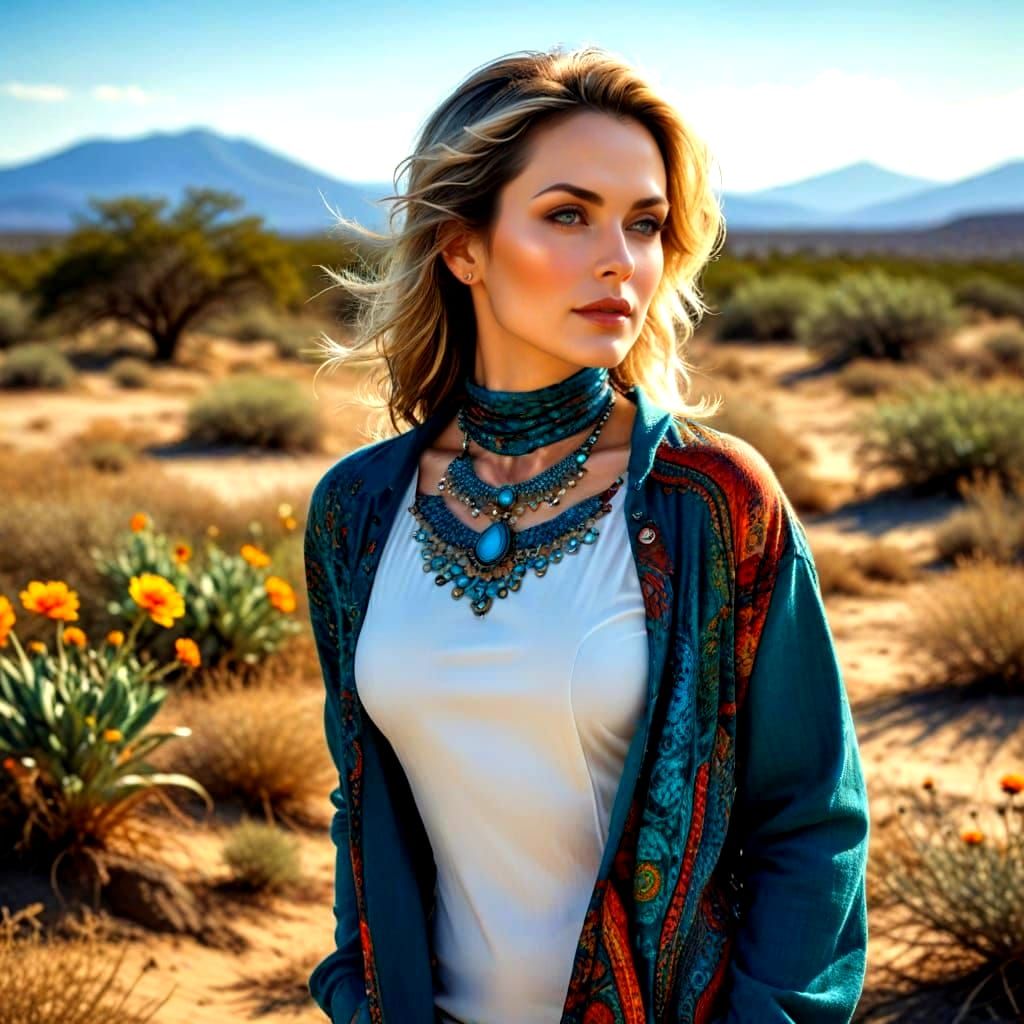 Elegant Lady in Vibrant Surreal Landscape