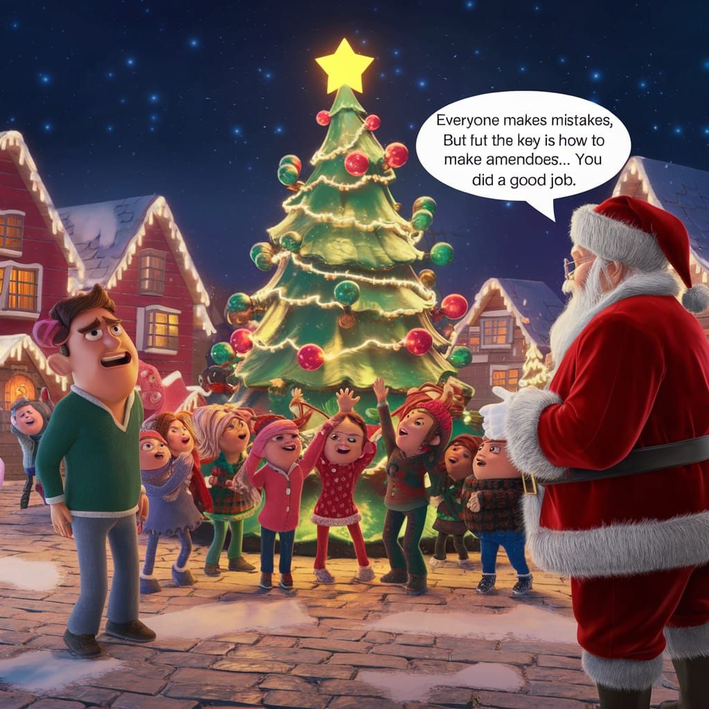 Festive Christmas Village Scene in 3D Rendering