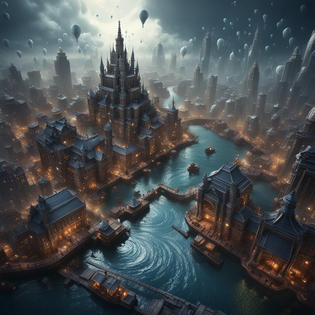 A CITY ABSORVED IN A WATER DROP