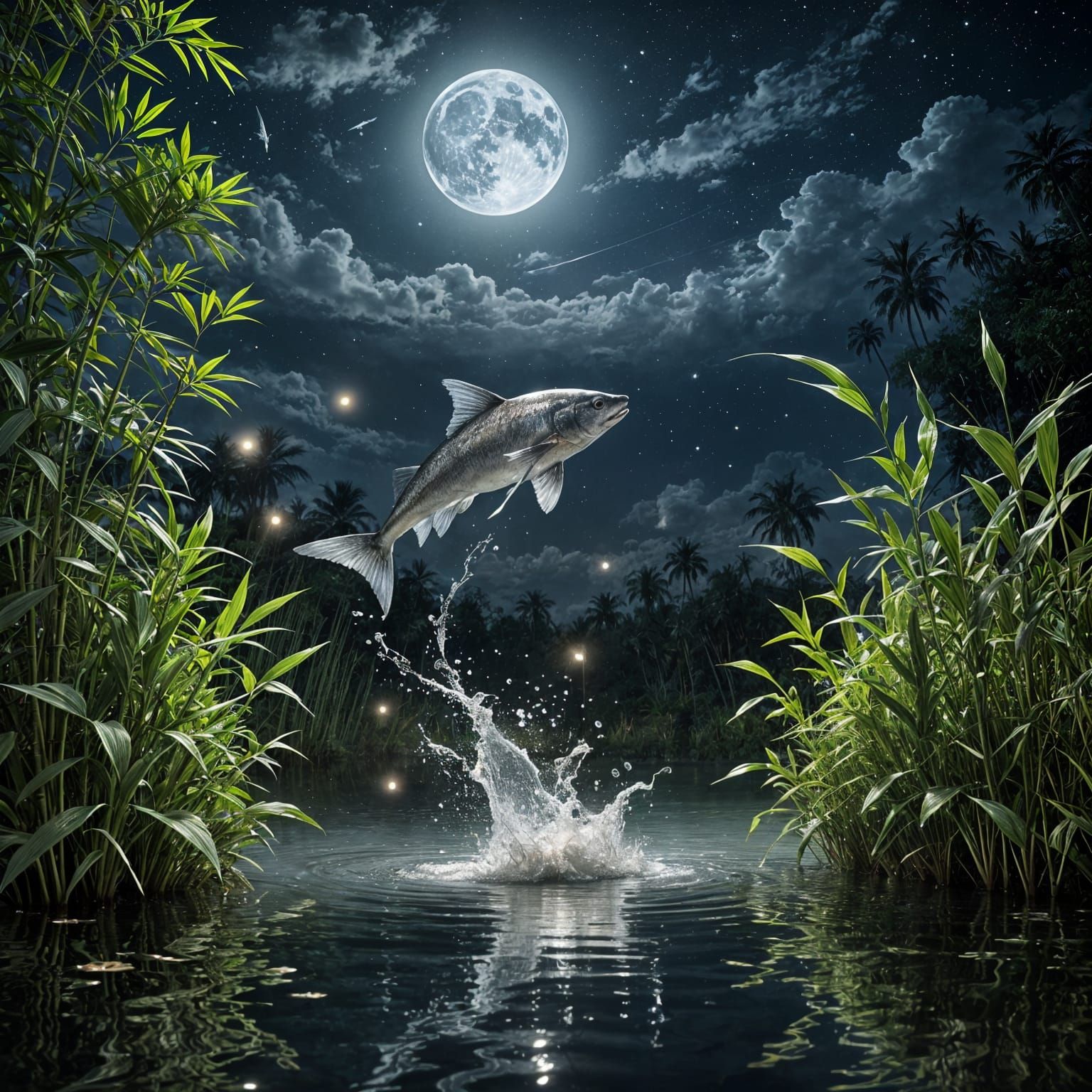 Jumping Fish  by @AI-Lover