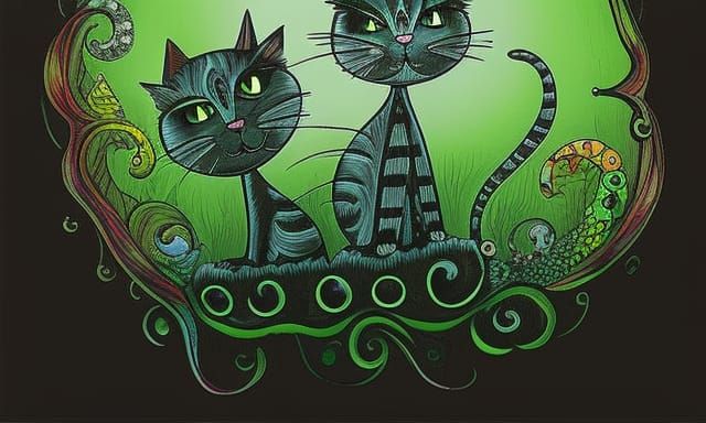 Lazy cat, Tim Burton deep color psychedelic art underground ...