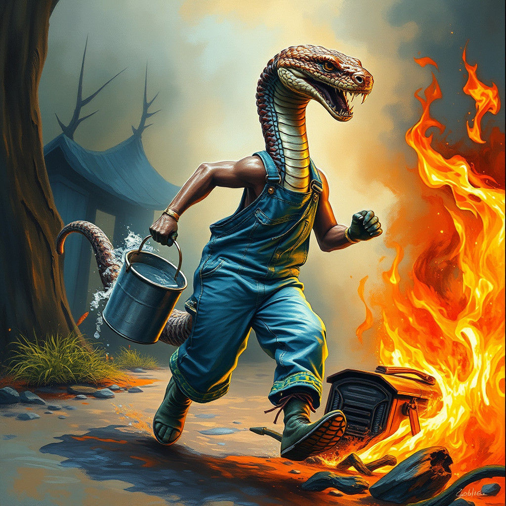 "Stean" is clearly the town hero putting out fires with his bucket of water. 