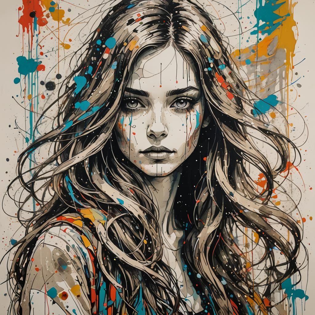 a canvas sketch mix media art of female