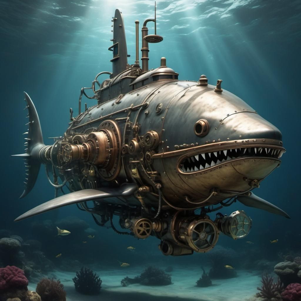 Steampunk Shark Submarine - AI Generated Artwork - NightCafe Creator