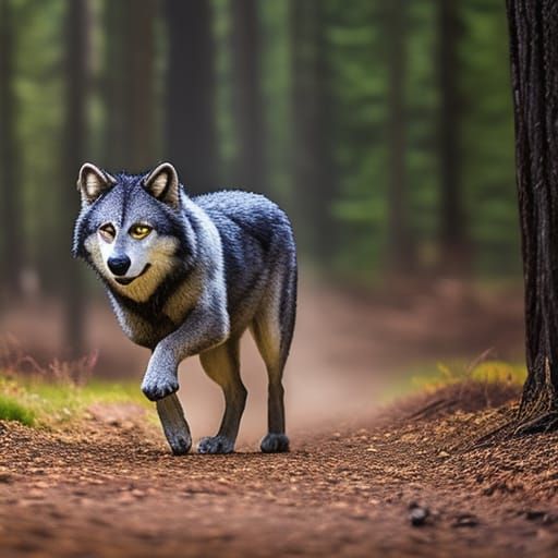Lone Wolf Runs into the woods