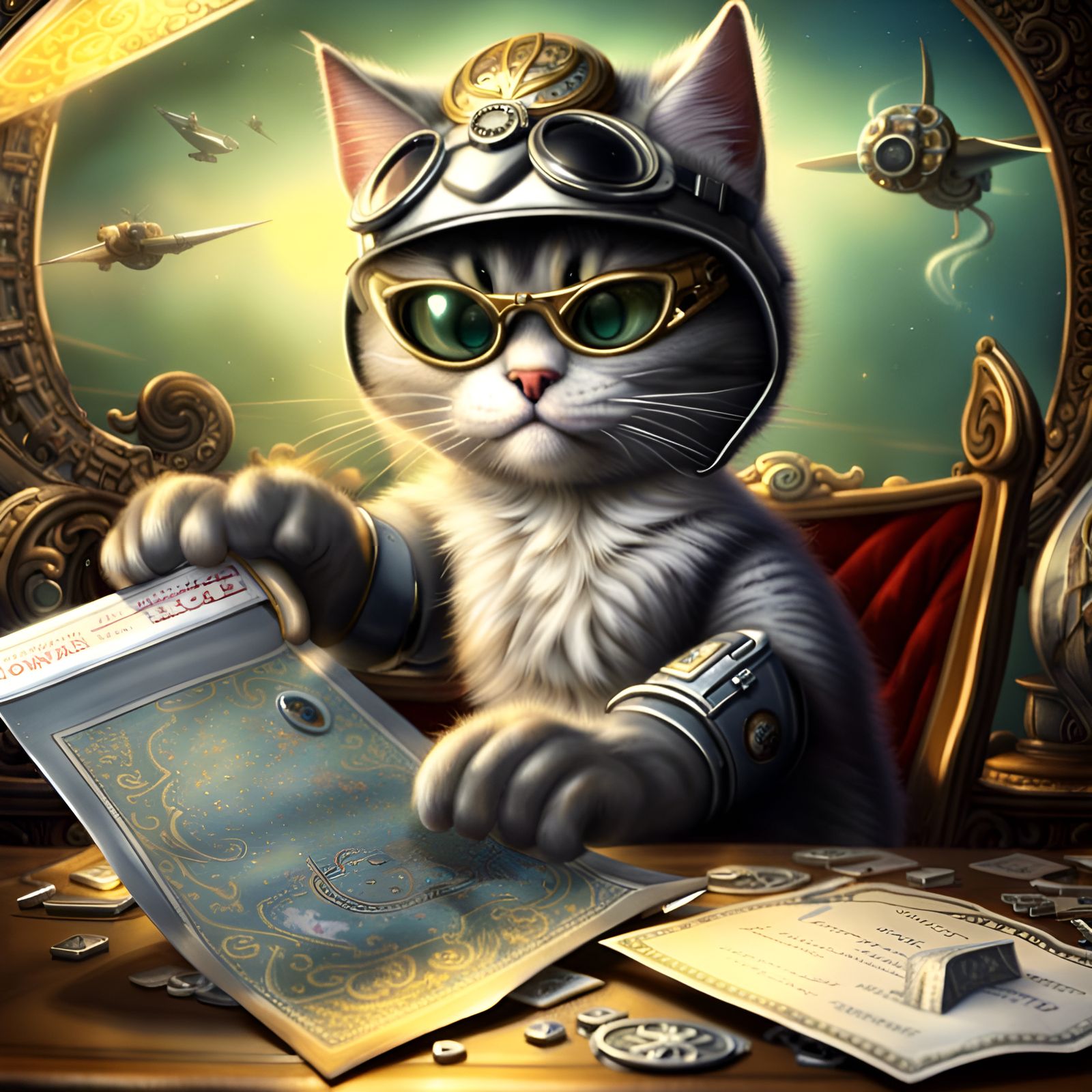 a scene where Major Tomcat the cat excitedly opens a shiny s...