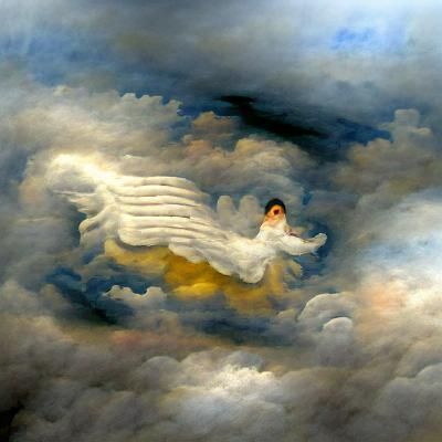 Angel flying amongst the clouds
