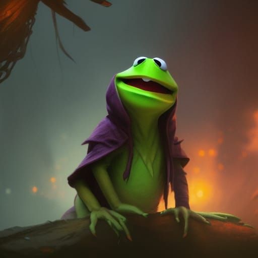 Evil Kermit The Frog, a masterpiece, 8k resolution, dark fan...