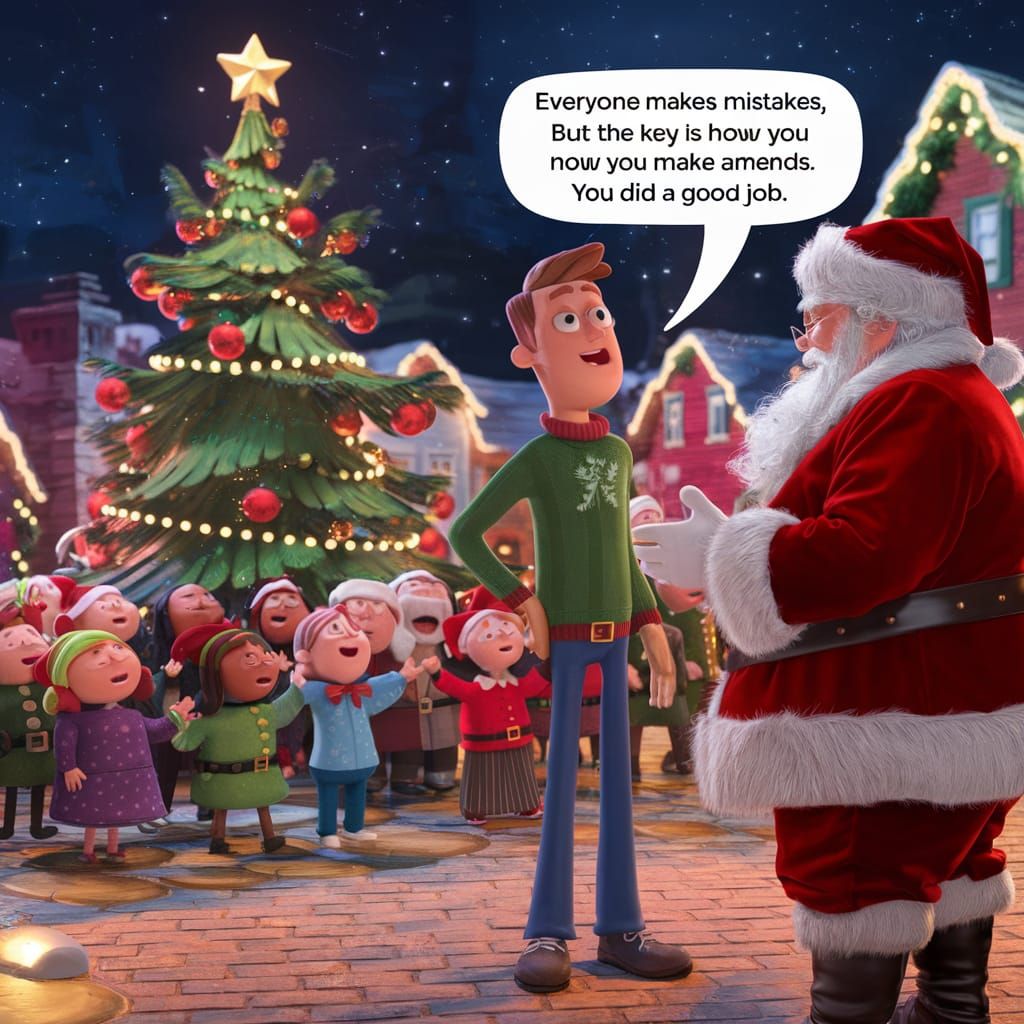 Christmas Village Scene with Santa Claus in 3D