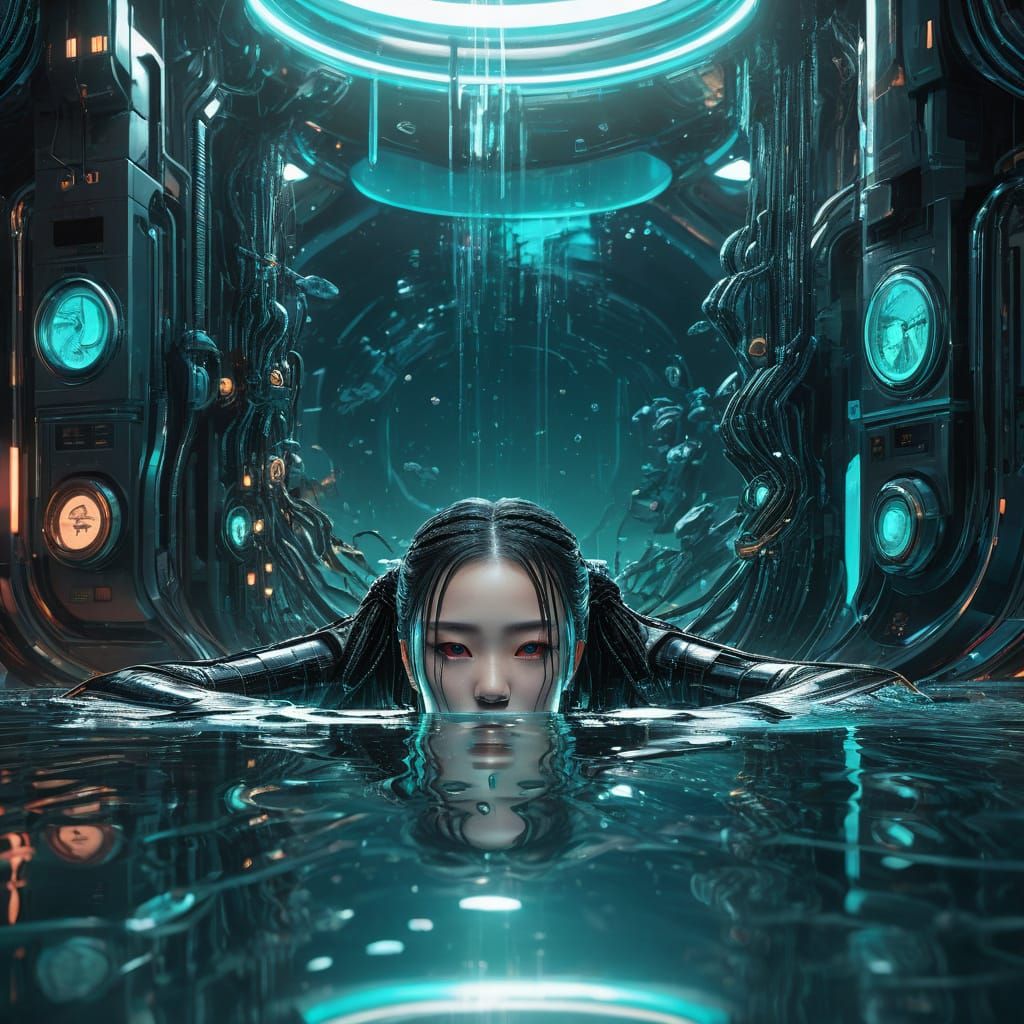Korean Women in Futuristic Water Scene