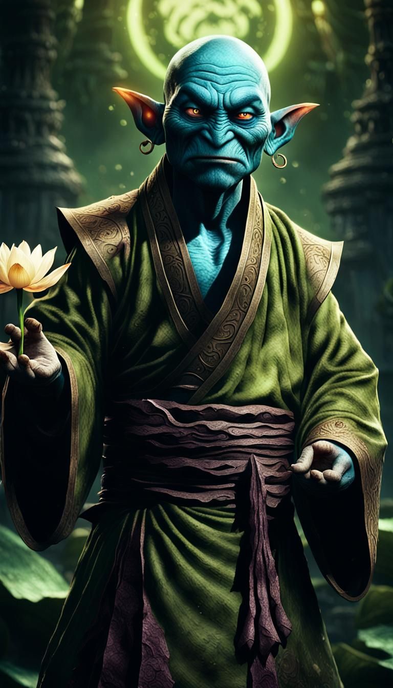 3D World of Warcraft, supervillain, Buddhist elements. Seren...