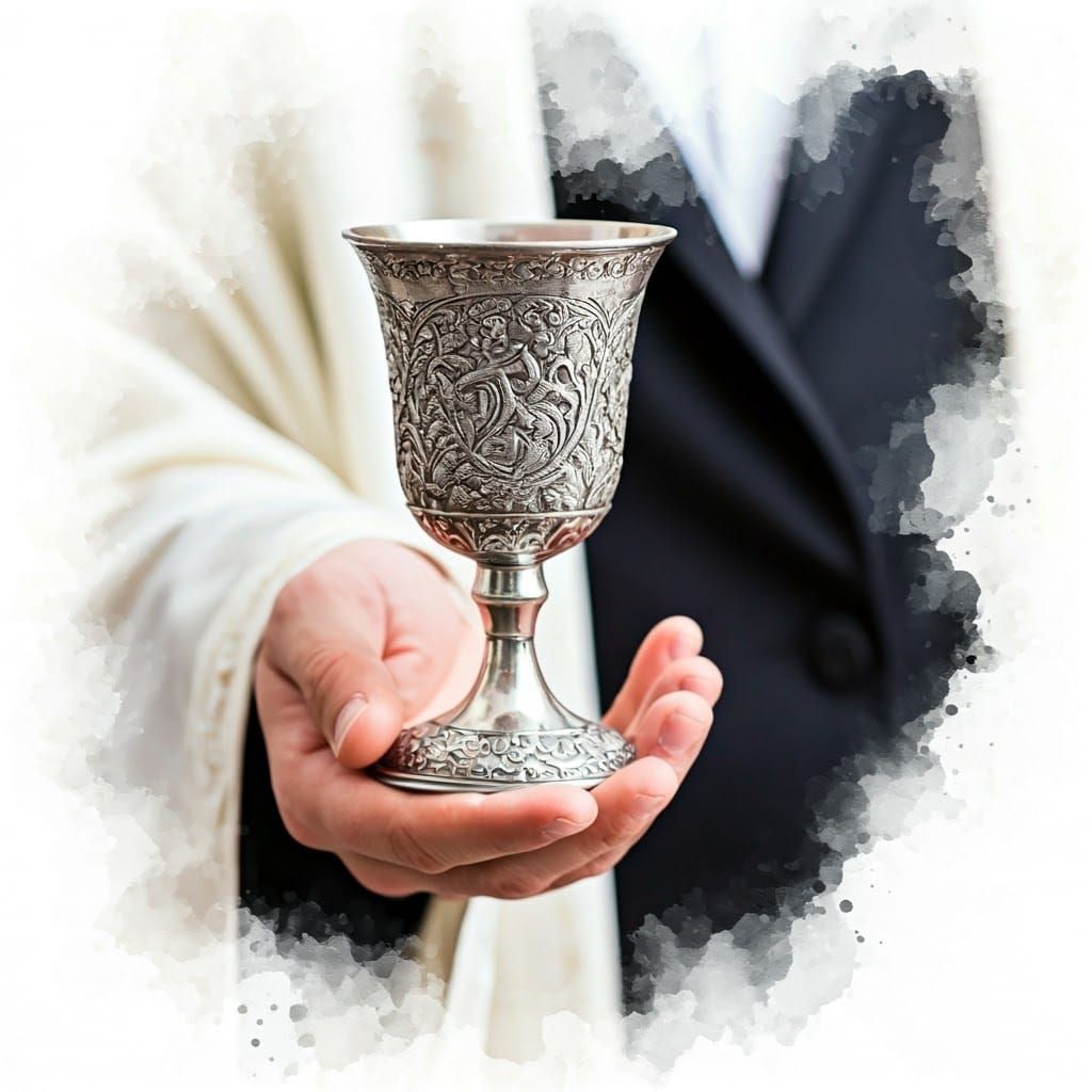 Elegant Hasidic Kiddush Cup Watercolor Illustration