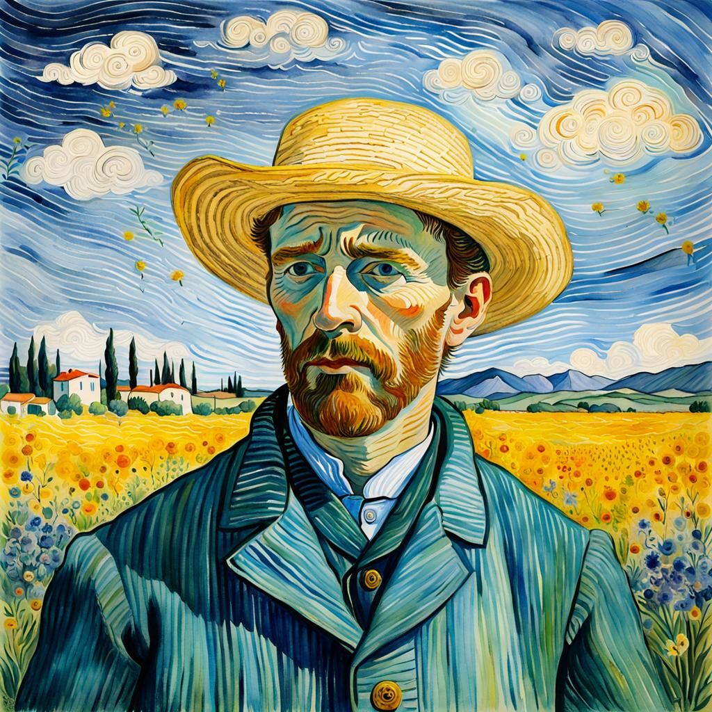 Self-Portrait,Glowing Lines,wildflower,watercolor,vincent va...