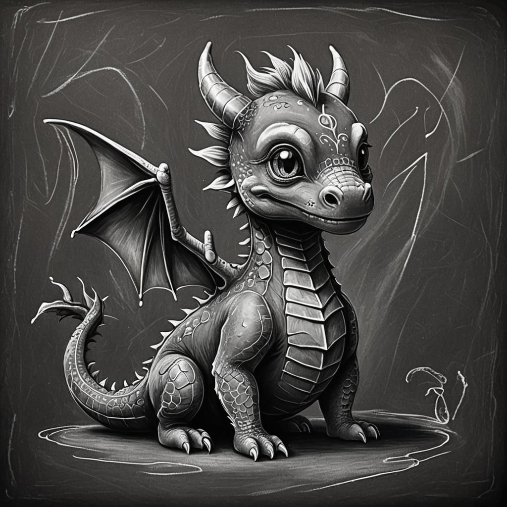 easy simply chalk drawing on the blackboard cute small drago...