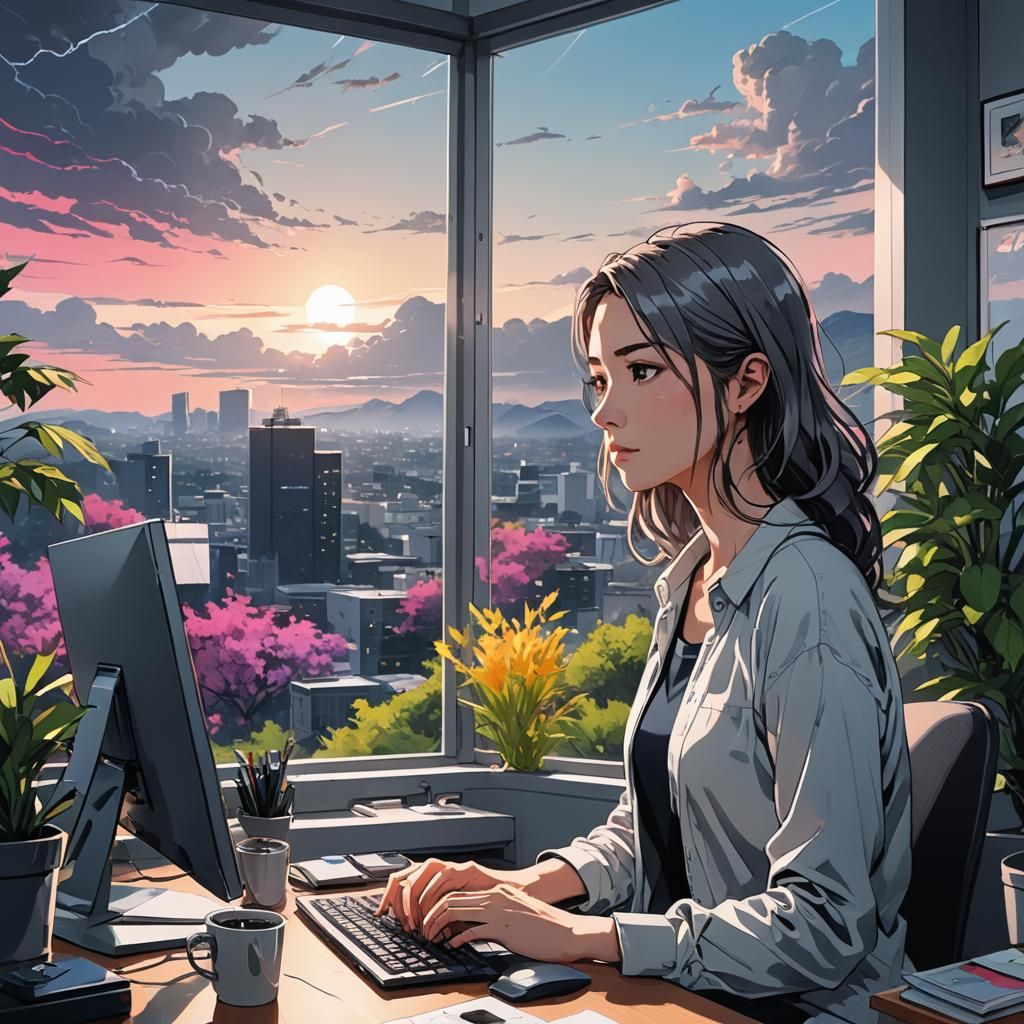 Anime Woman Yearning for Nature's Escape