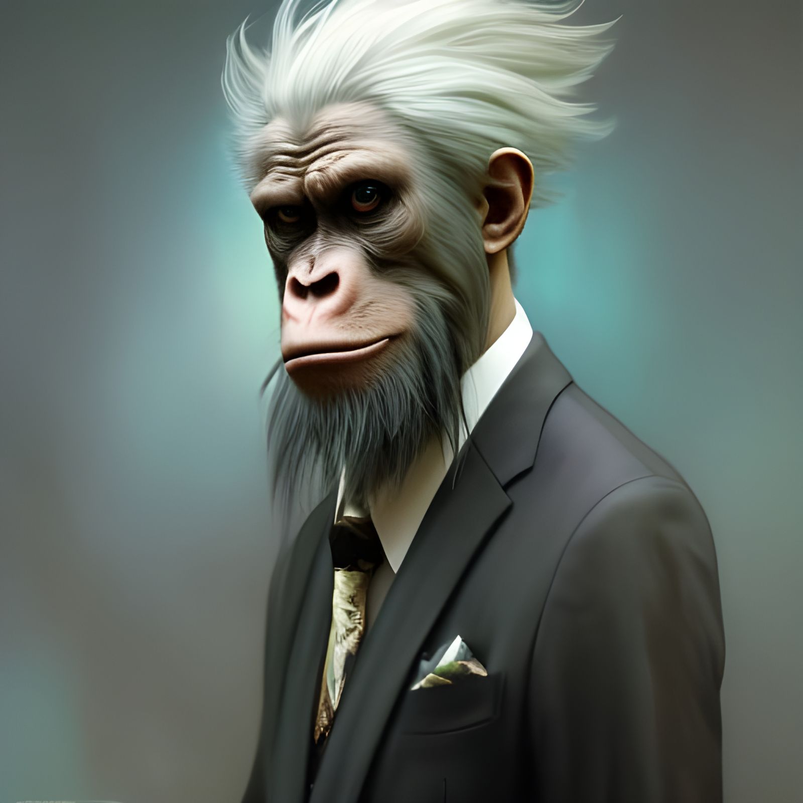 Ape in suit ,5D lighting,surreal fantasy art,detailed face,5D,