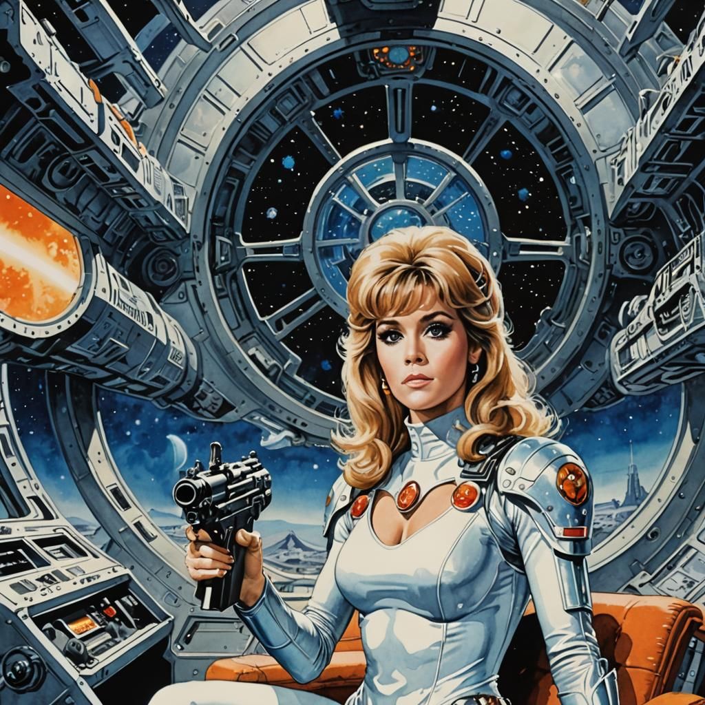 beautiful young Jane Fonda as Barbarella, spaceship interior in ...