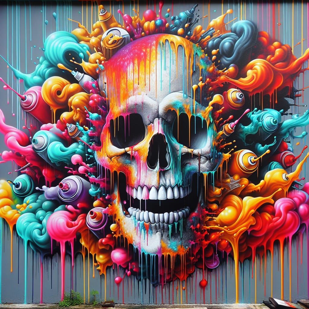 Smiling skull dripping with blood