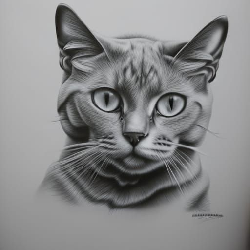Realistic Charcoal Cat Drawing.