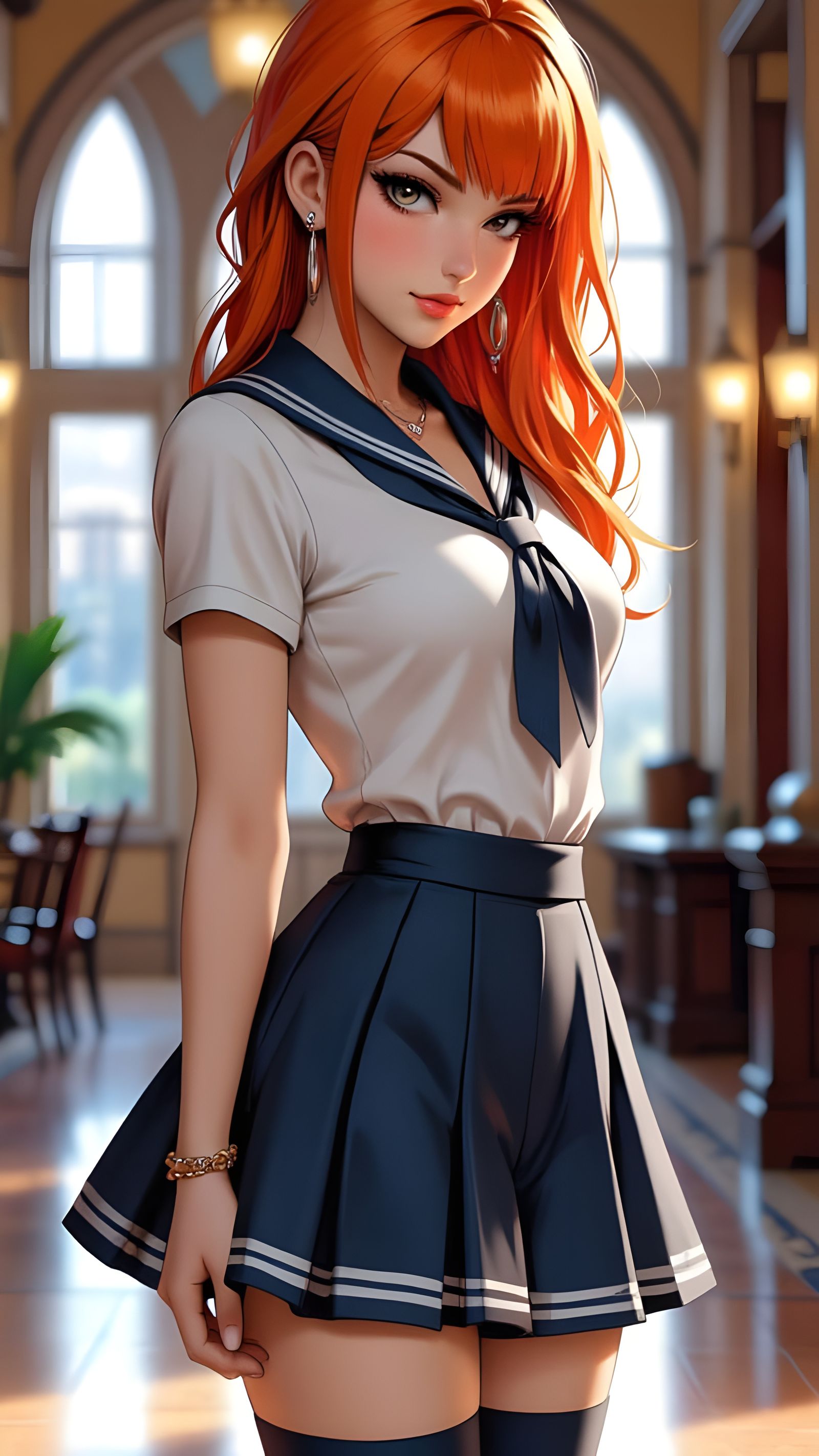 Hyperrealistic Schoolgirl in Flirty Attire