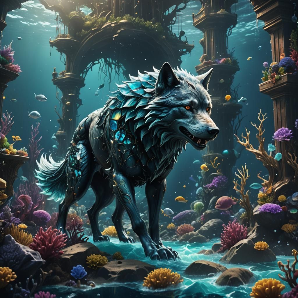 Glass wolf under the ocean