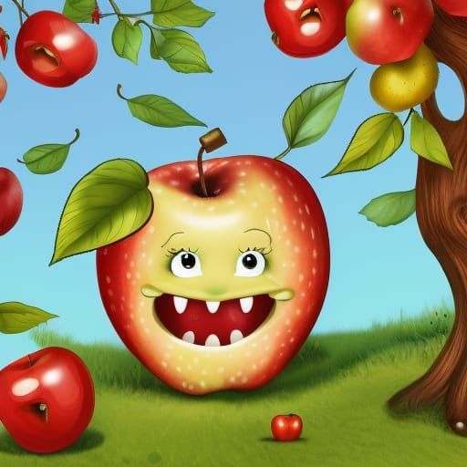 fantasy portrait, cute little worm living in an apple in a g...