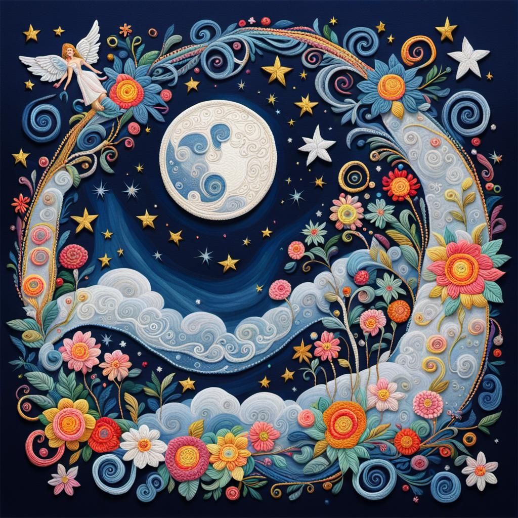 Magical moon with flowers