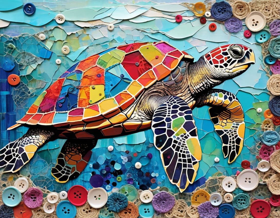 Quirky and contemporary collage style sea turtle  by @KittKatt