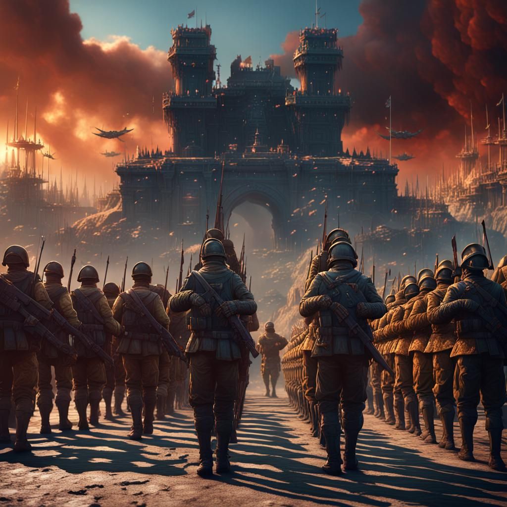 Soldiers Saluting in Detailed Fantasy Art