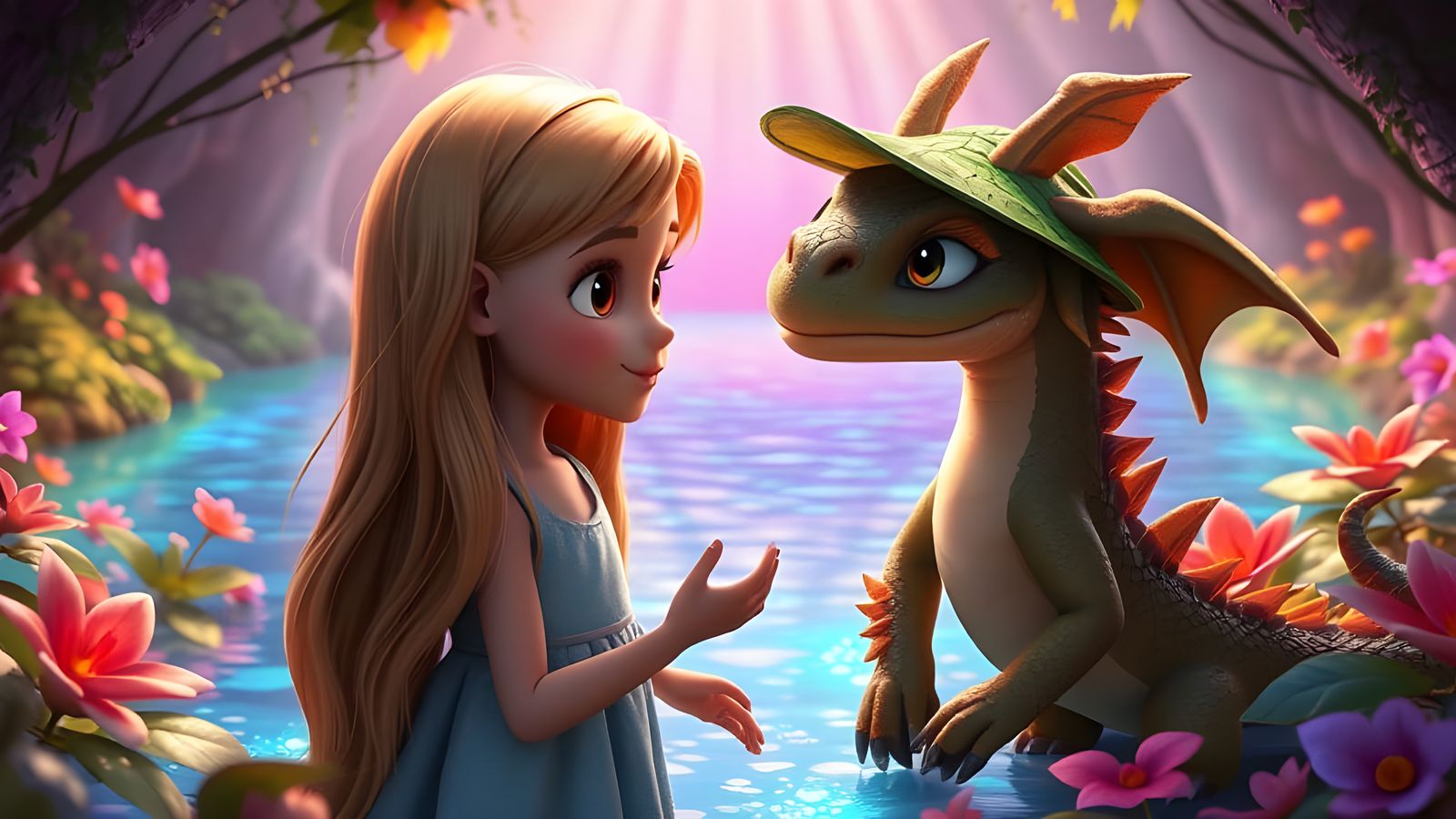 Amelka meets antropomorfic funny little dragon with hat made...