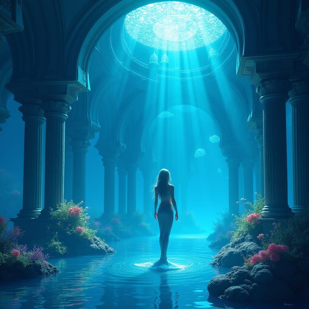 Bioluminescent Mermaid Palace: Dreamy Underwater Digital Art